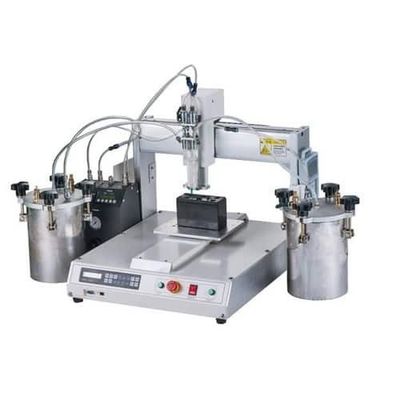Giá tốt. Máy phân phối keo PLC màn hình văn bản với 4 trạm xoay và độ chính xác lặp lại ± 0,02mm cho phân phối keo bóng đèn LED trực tuyến